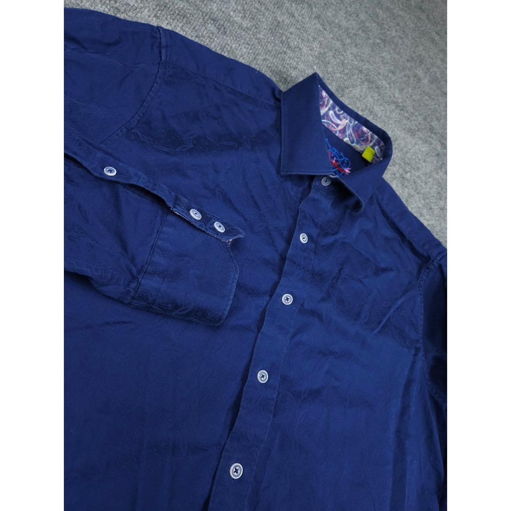 Robert Graham Shirt Mens Large Blue Paisley Floral All Over Print AOP Button Up